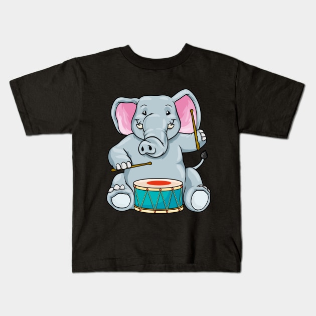 Elephant as musician with drum Kids T-Shirt by Markus Schnabel